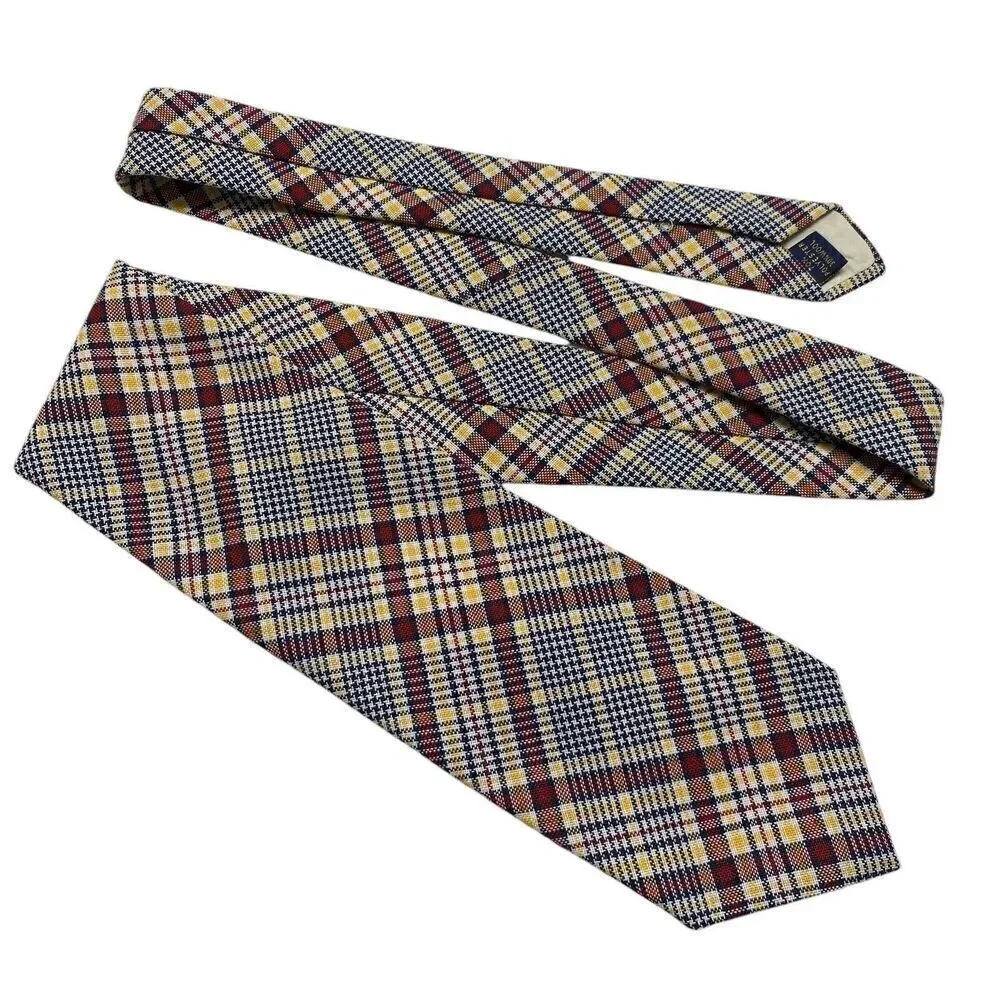 Vintage Gant Men's Tie Necktie Wide Wool Blend Plaid Red Blue Yellow 70's